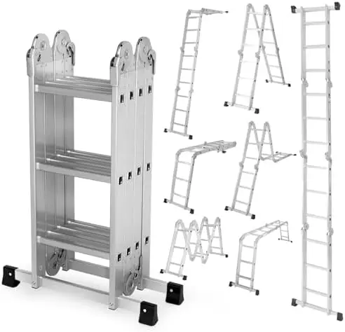 

DUMOS 7-in-1 Folding Ladder – Heavy Duty Aluminum Step Ladder for Home, Roof, RV, Painting – Adjustable & Portable