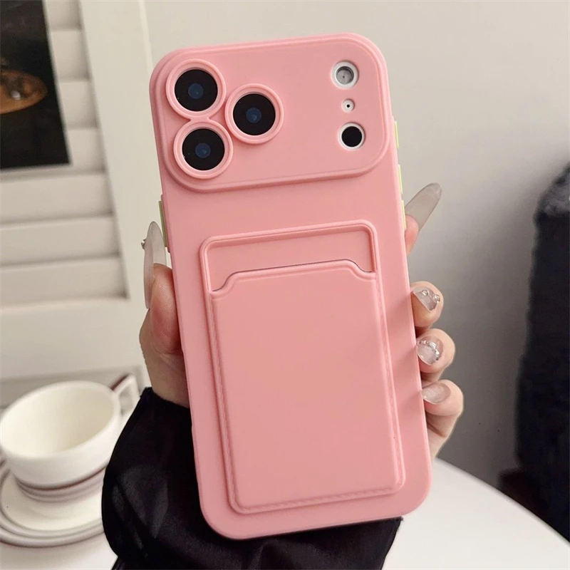 Kartenhalter-Slot-Brieftaschen-Telefonhülle für iPhone 17, Air 11, 12, 13, 14, 15 Plus, 16, 17 Pro Max, stoßfeste, weiche, matte Silikon-Rückseite – Detail 3