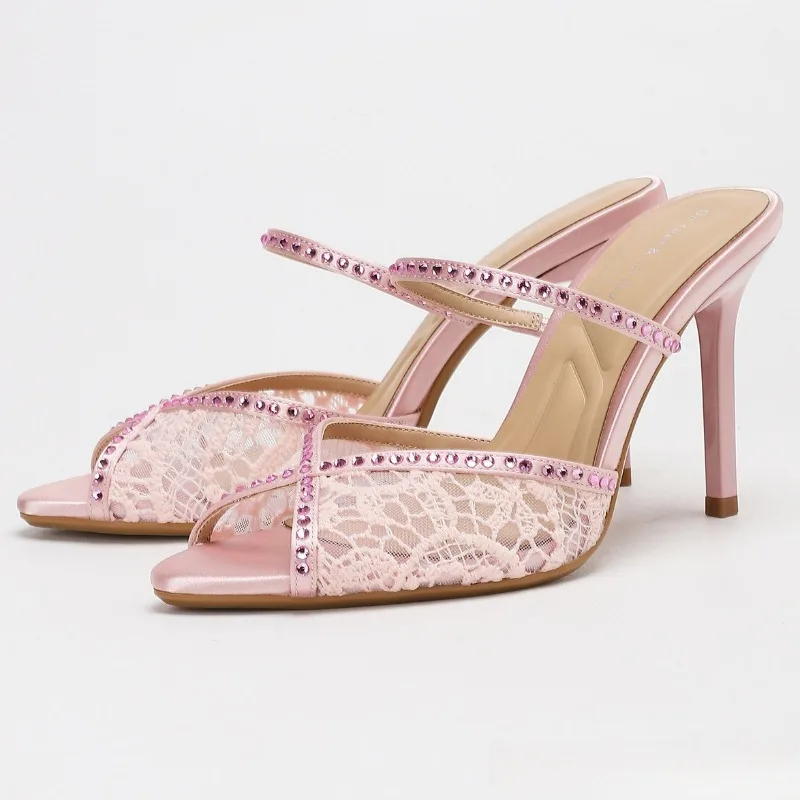 

Luxury Rhinestone Mesh High-heel Sandals for Women Sexy Peep Toe Stiletto Designer Shoes Elegant Party Dress Shoes Zapatos Mujer