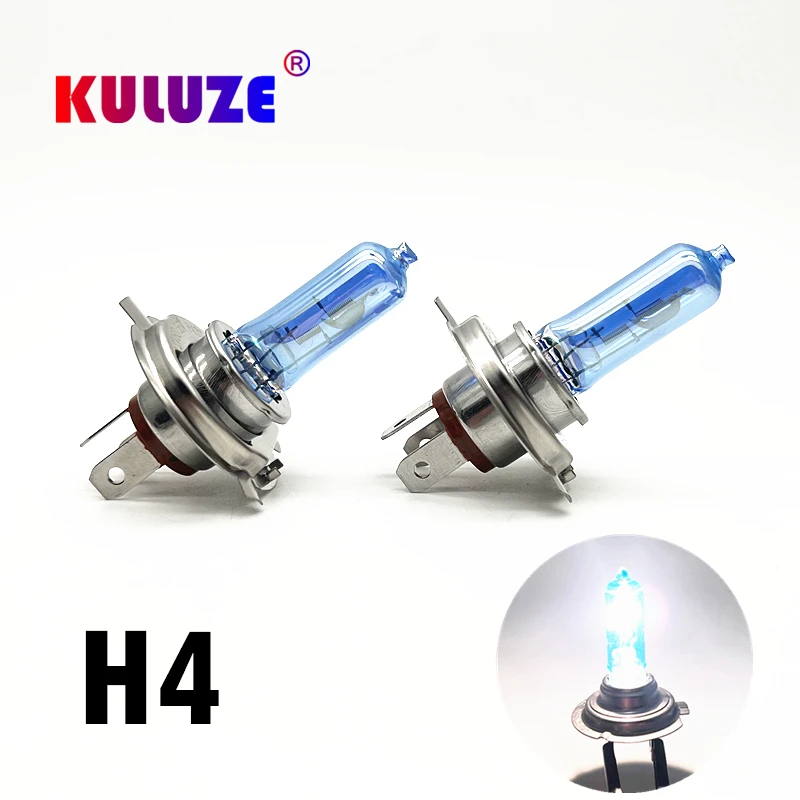 

KULUZE 2pcs H4 Crystal Super White Halogen Bulb 55W High low lamp Car Head Lamp Light car styling car light source