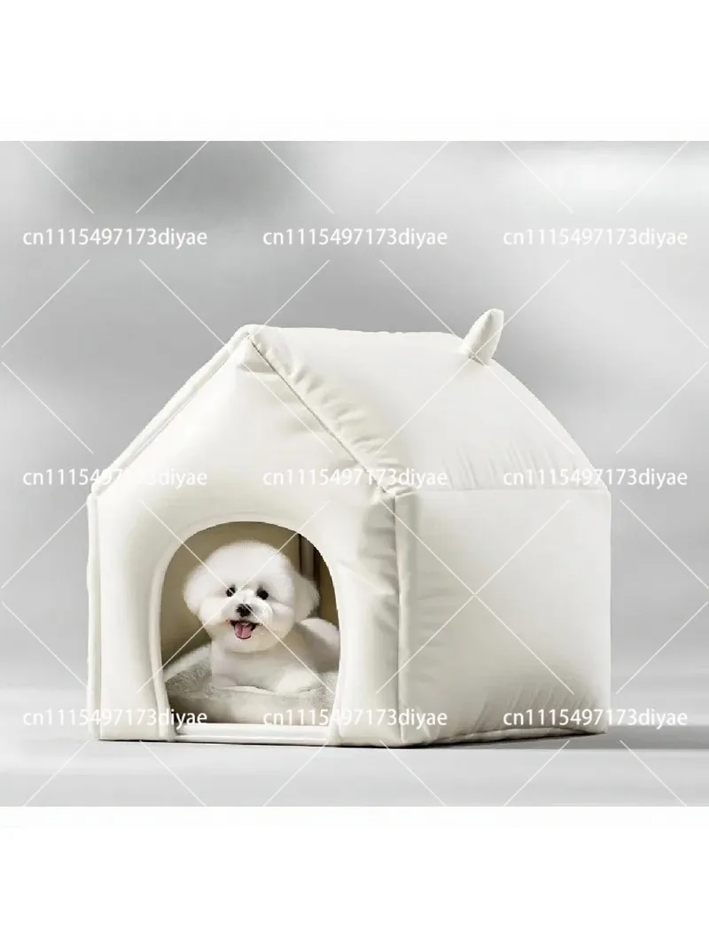 Cozy Semi-Enclosed Dog House for Small Pets, Soft Warm Winter Shelter, Secure Indoor Outdoor Pet Bed House