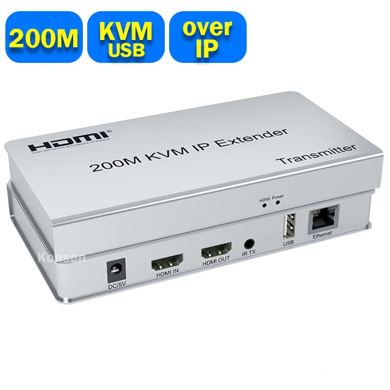 200M IP HDMI KVM Extender over Rj45 Ethernet Cat5e/6 cable 1080P HDMI USB Extender via Network Switch Support USB Mouse Keyboard