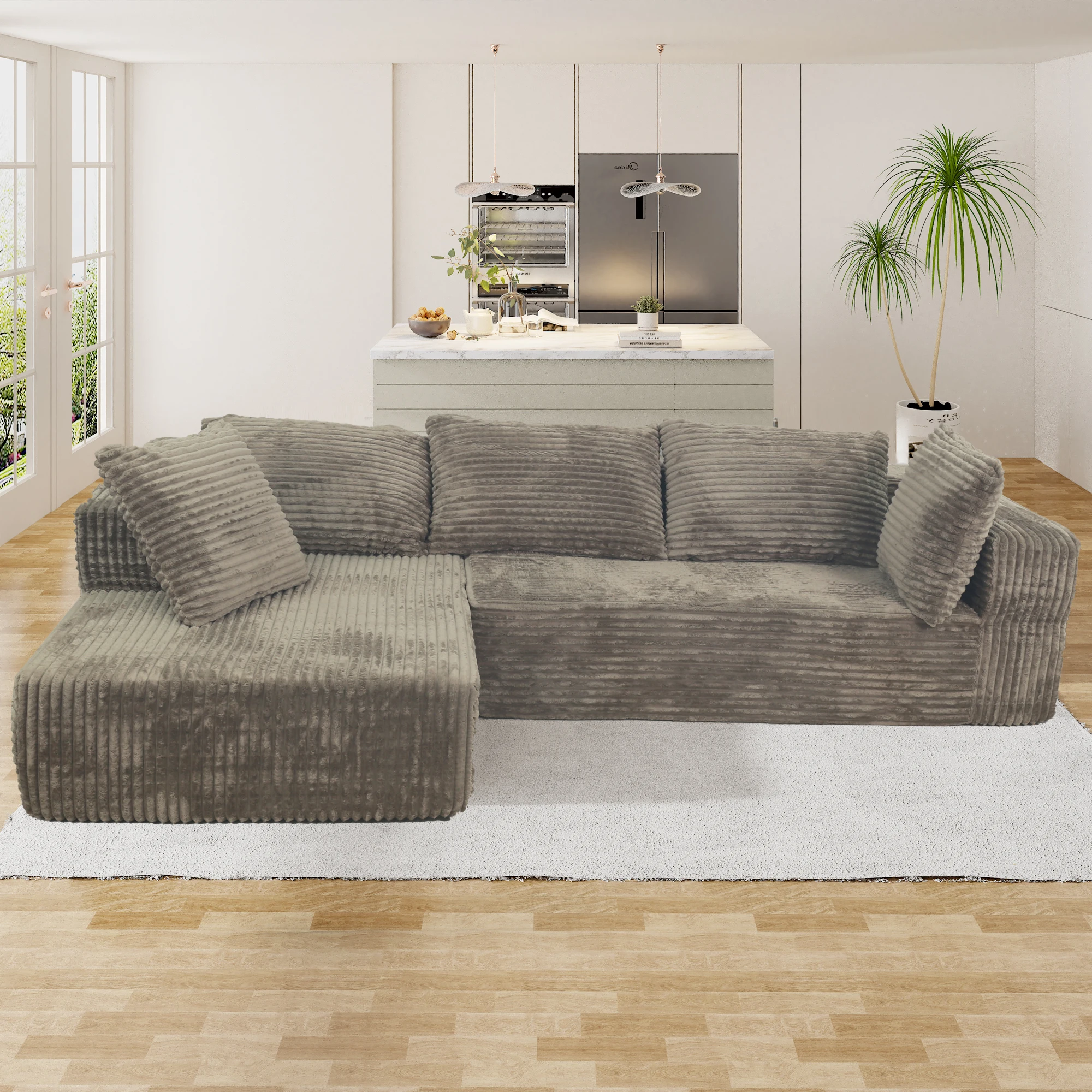 

Brown 100 Inches Upholstered Boneless Couch Deep Seat Sectional Couch L-Shape Modern Modular Sofa Couches for Apartment