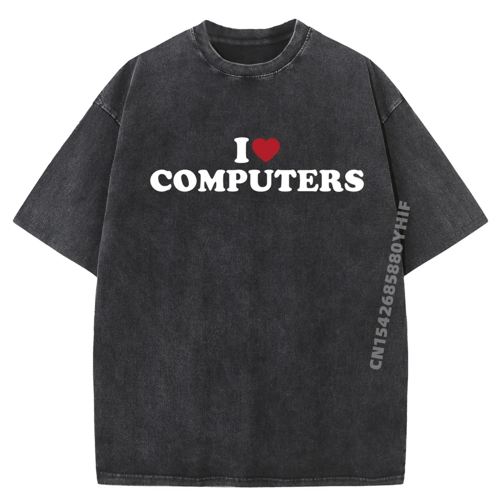 

I Heart Computers Clothing Funny Gifts Outdoor Washed Shirt Mens Street Wear Soft Graphic Printed Clothes