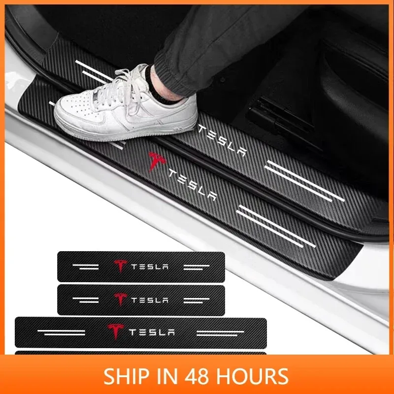 

4pcs Car Accessories Door Sill Decoration Original Sticker For Tesla Model 3 2021 S X Y Style Roadster Invader Coil Mod WYE K80