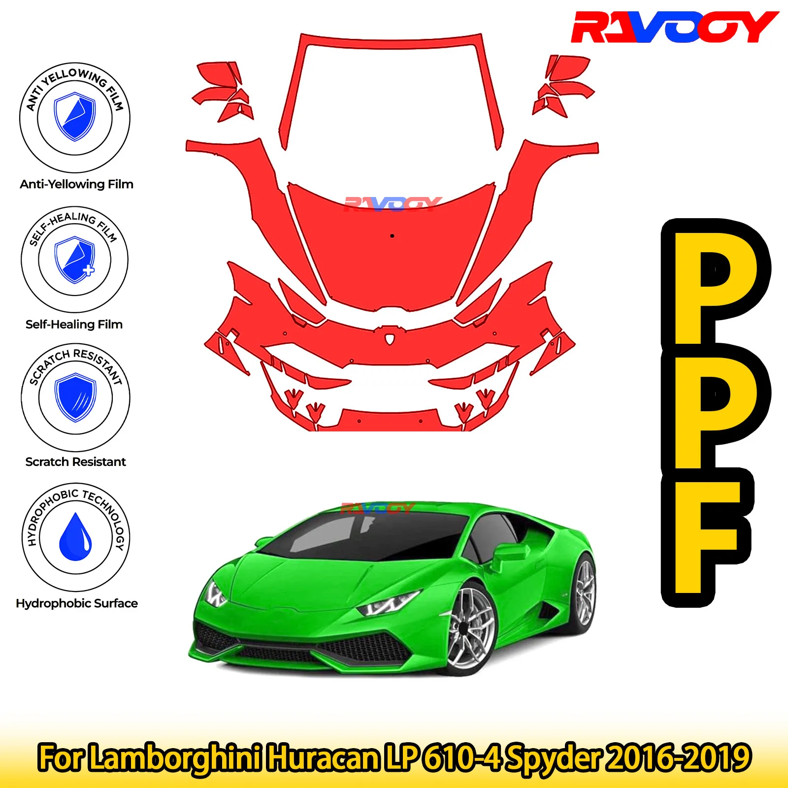 

Для Lamborghini Huracan LP 610-4 Spyder 2016-2019 глянцевый матовый черный предварительно вырезанный передний комплект PPF защитная пленка для краски