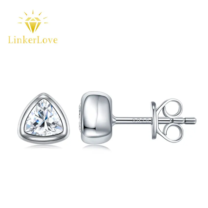 

LinkerLove S925 Sterling Silver Triangle Moissanite Stud Earrings 0.5CT Heart/Pear Cut Diamond Earrings for Women Fine Jewelry