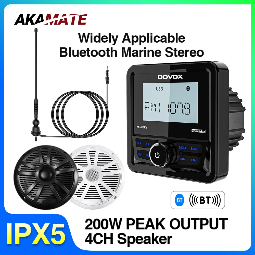 Boat Radio System Media Player Square Marine Radio /Speaker /FM AM Antenna Waterproof Bluetooth MP3 Radio for RV ATV UTV SPA RZR