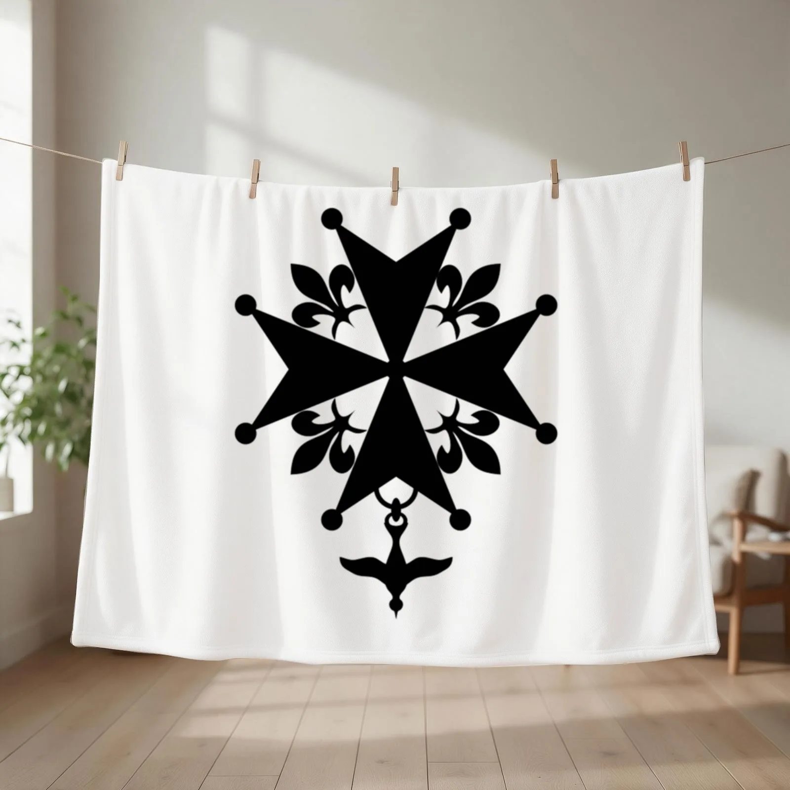 Huguenot cross design by Syryatsu Throw Blanket Beach warm for winter decorative Fashion Sofas Blankets