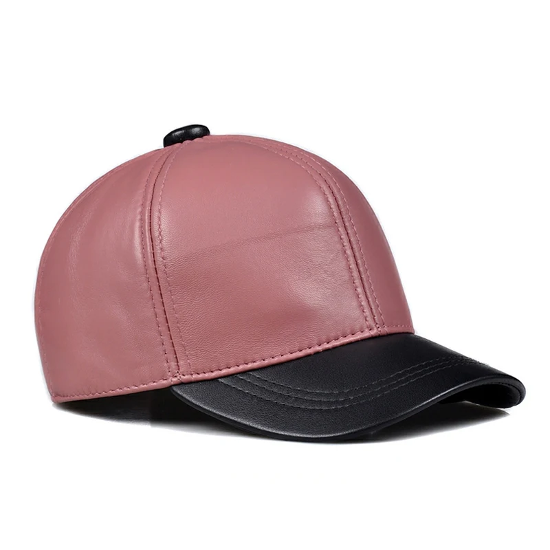 New Unisex Real Leather Red Baseball Caps Sheepskin Casual Men Youth Duck Tongue Warm Hats Hip Pop Bonnet Femme Golf Sports