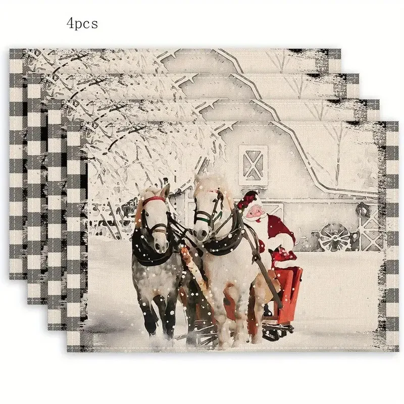 Christmas new table flag Christmas printed cotton and linen placemat cross-border festival party decoration anti-staining heat-i