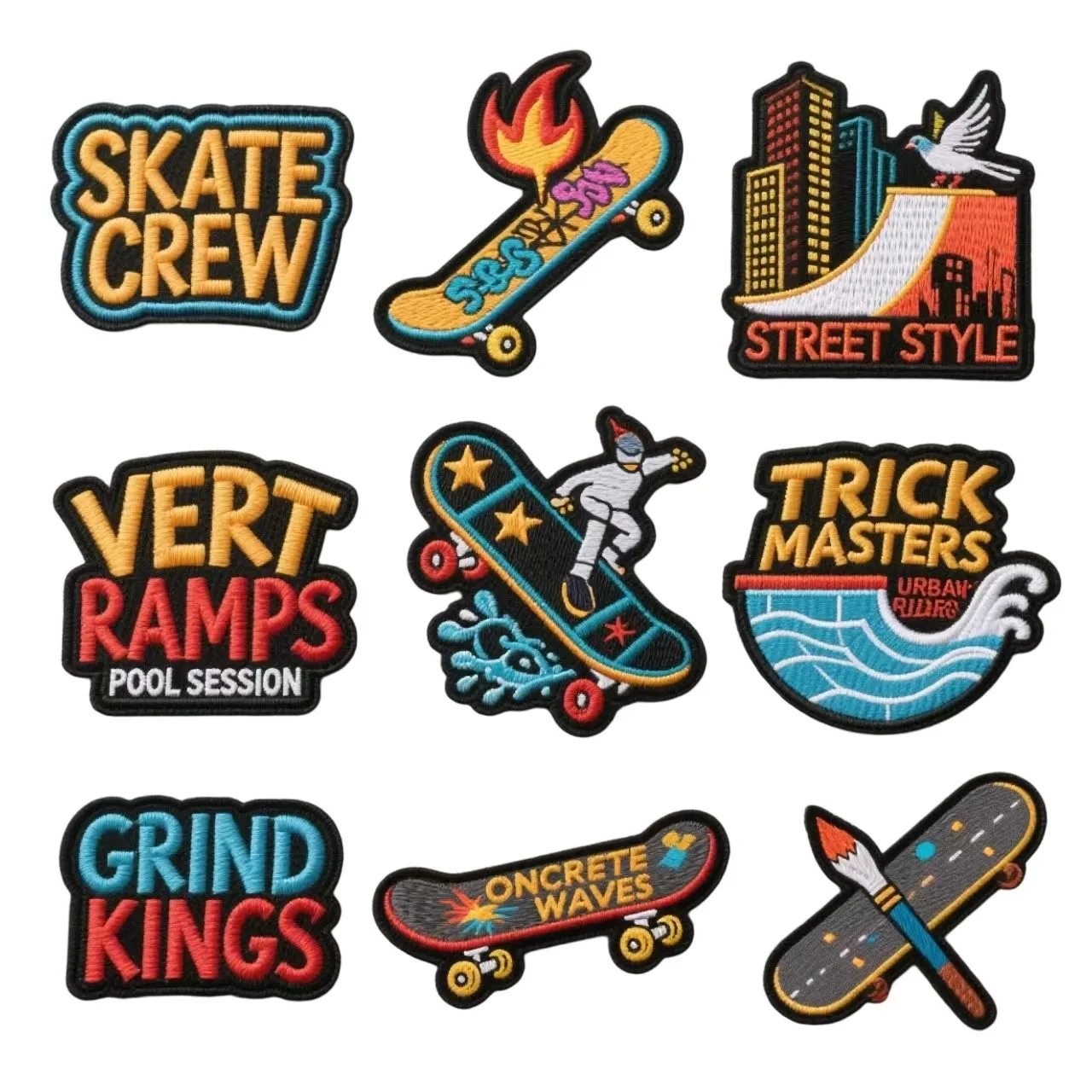

1/5PCS Wholesale Skate Ramp Vert Pool Session Embroidery Patches Iron on Grind Kings Design for Clothing Bag Skateboard