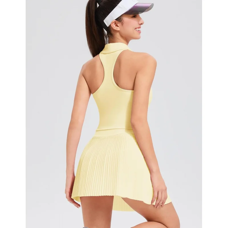 SharpStar Women'S Pleated Tennis Skirt Set 2pcs Racerback Golf Outfits Pickleball Skort With Shorts Quick Dry Badminton Skirt Se
