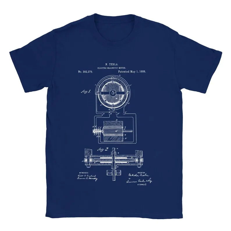 Nikola Tesla Electro Motor 1888 T-Shirt 100% Cotton Holiday Gift Birthday Present