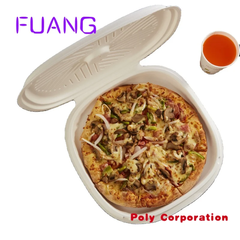 Custom  Disposable Biodegradable 12 Inch Sugarcane Pulp round sugarcane molded bagasse fiber pizza box tray With Lid Takeway Pac