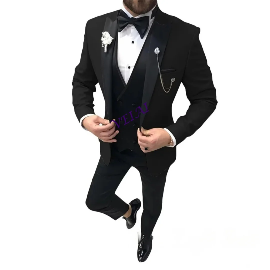 Traje de esmoquin personalizado para hombre, traje de esmoquin ajustado de 3 piezas, trajes de fiesta de boda, trajes formales de moda para hombre