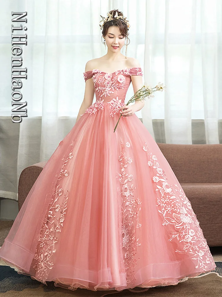 Quinceanera 드레스, 스위트 파티 무도회 드레스, 럭셔리 레이스업 오프 숄더 볼 가운