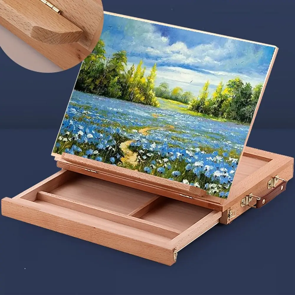 

Beech Wood Portable Wooden Table Easel Multifunction Adjustable Sketch Drawer Box Professional Folding Easel Outdoor Painting