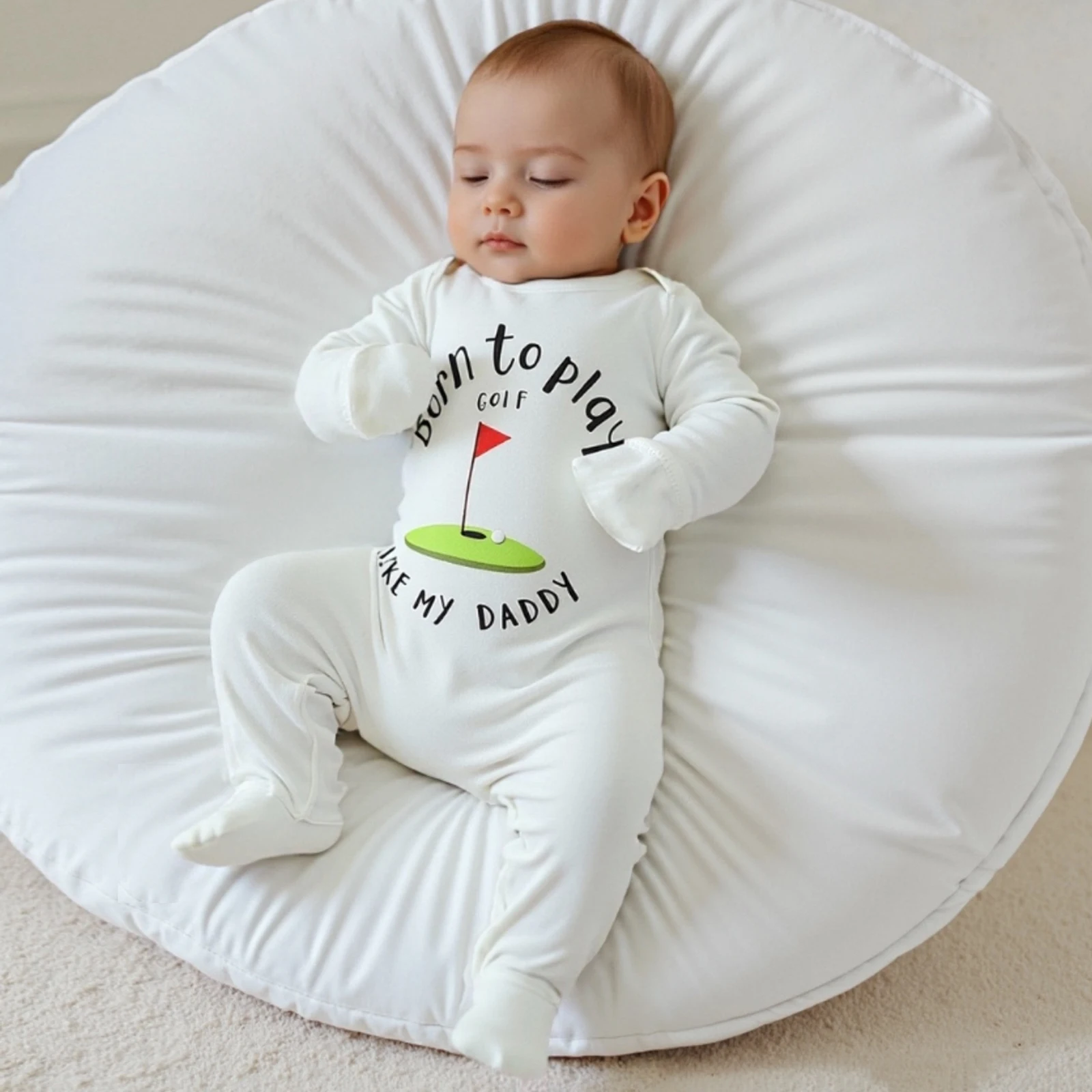 

Baby Autumn Clothes Boy Romper Long Sleeve Round Neck Golf Print Jumpsuit Newborn Footie Pajamas