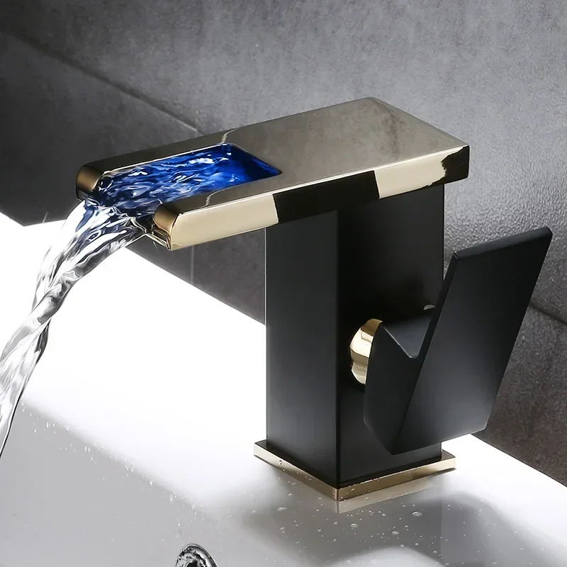 

LED Waterfall Bathroom Basin Faucet Wash Sink Mixer Faucet White Black Chrome Sink Faucet Single Handle Toilet Mixer Tap