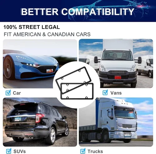 2 قطعة إطارات لوحة ترخيص الفولاذ المقاوم للصدأ أغطية لوحة ترخيص السيارة تصميم نحيف مع أغطية غسالة البراغي للمركبات الأمريكية #2