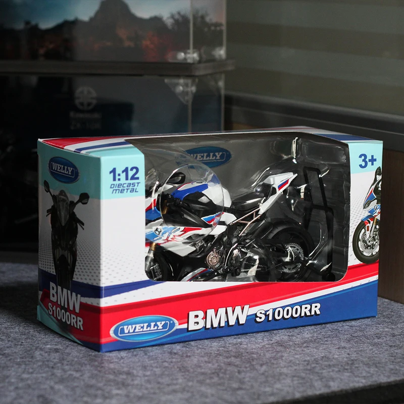 WELLY 1:12 BMW S1000RR 2021 Racing Motorcycles Simulation Alloy Motorcycle Model Shock Absorbers Collection Toy Car Kid Gift