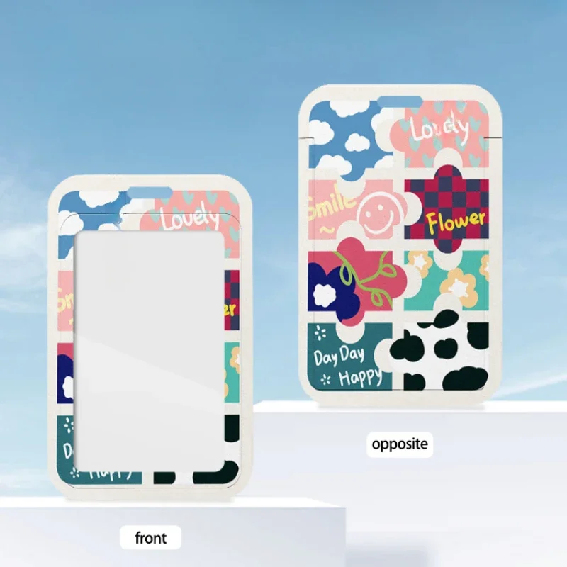 Porte-cartes à motif de style puzzle avec ressort rétractable, étui de protection, adapté pour bus étudiant, carte de repas, porte