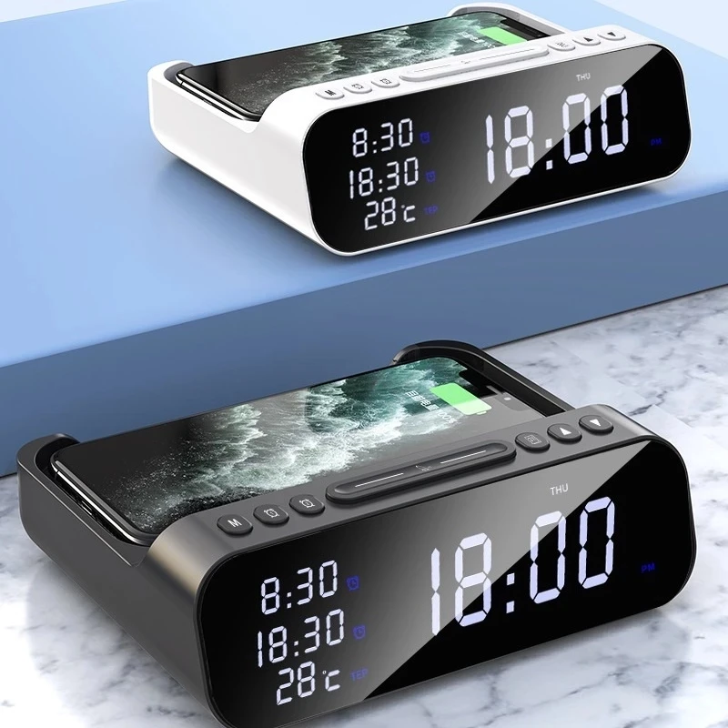 Led Alarm Clock All-in-one Multiple Protection 15w Qi Abs Multi-in-one Charger Fast Wireless Charging Quick Charging Stable