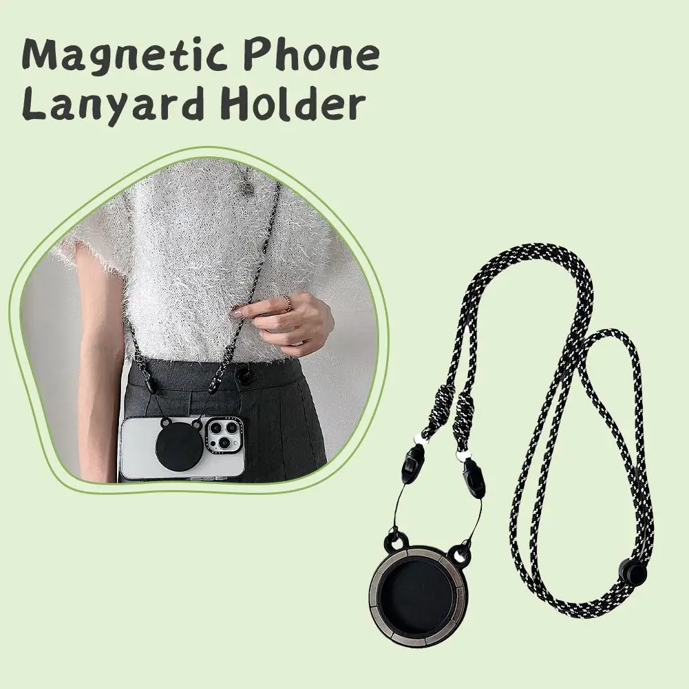 For Magsafe Magnetic Phone Lanyard Holder Outdoor Travel Holder Phone Phone Lazy Black Rope Portable Hanging Fixed Stand La C6Y2