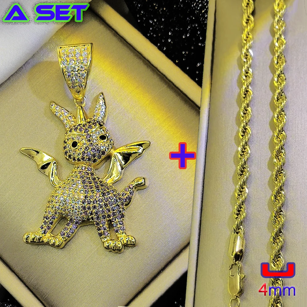 Hip hop custom necklace, set with diamond flame dragon gold pendant, 18K gold plated fashion craftsmanship, trendy boutique