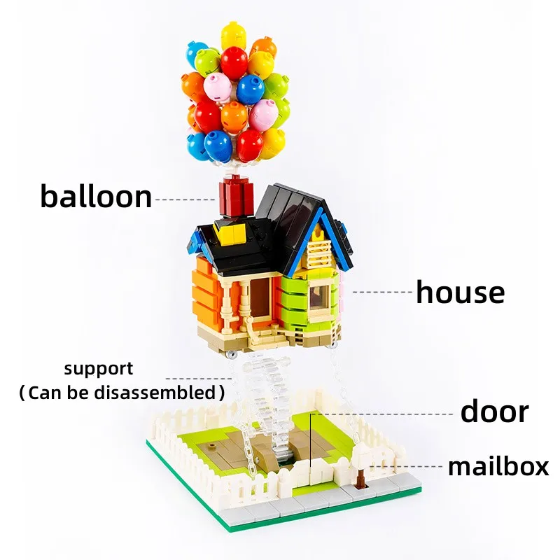 Funxinee kit de modelo de montagem técnica criativa, casa de balão, tijolos de construção moc, haste educacional, presente de aniversário de natal, 686 peças