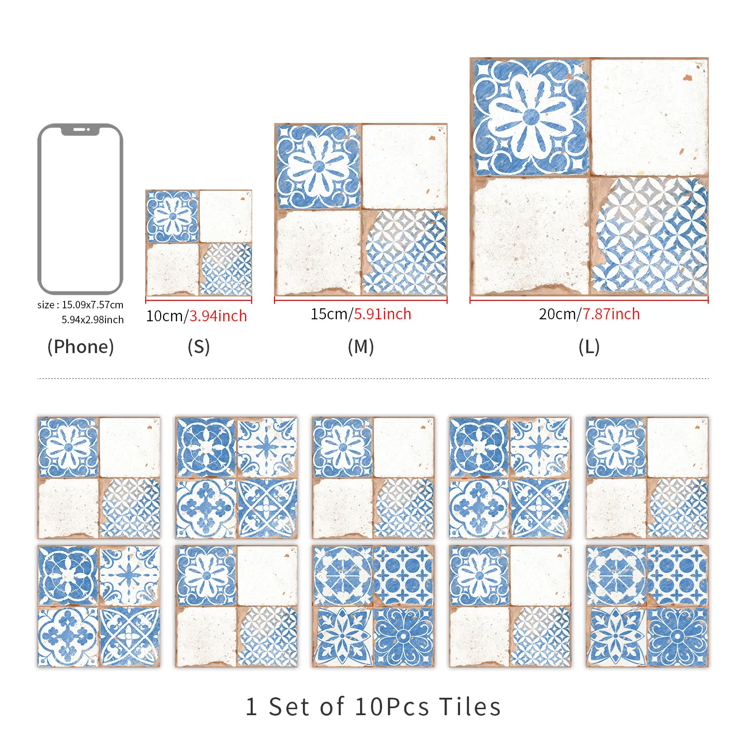 20x20cm 10 Pcs PVC Instagram Style Tile Sticker - Self-Adhesive Waterproof Oil-Proof for Kitchen Backsplash Cabinet Peel & Stick