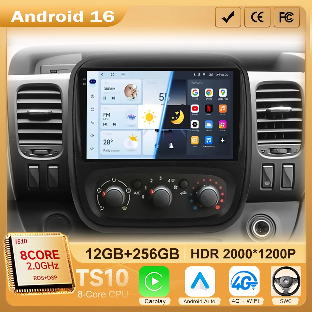 

Автомобильный радиоприемник для Renault Trafic 3 2014-2021 для Opel Vivaro B 2014-2018 Carplay Android автоплеер стерео навигация 2din 5G