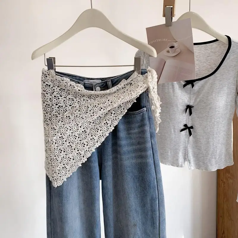 Fashion Knitted Headscarf Hat French Pastoral Style Triangle Headband Handmade Crochet Headband Towel Retro Boho Waist Belt