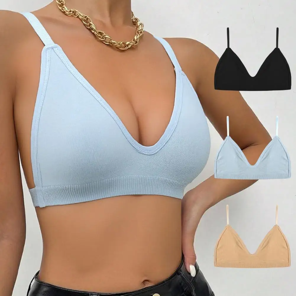 

Lightweight Wireless Non-Padded Triangle Bralette, Deep V Plunge Soft T-Shirt Bra, Everyday Comfortable Push Up Top