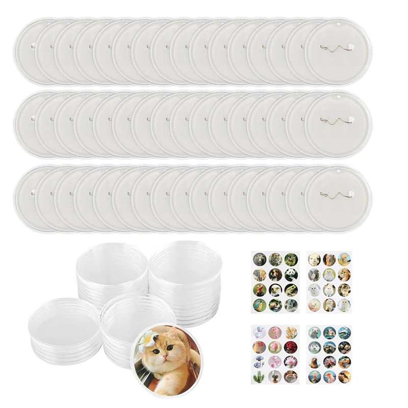

48 Pack 2 Inch Clear Button Pins,Acrylic Button Pin,For Make Your Own Buttons Badge Maker DIY Christmascrafts Supplies