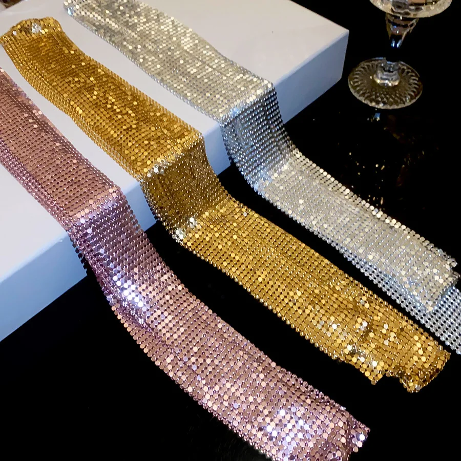 Fashion Metal Sequined Scarf Women Holographic Simple Design Patchwork Cover Up Scarf Party Night Club Chic Jewelry Accessories