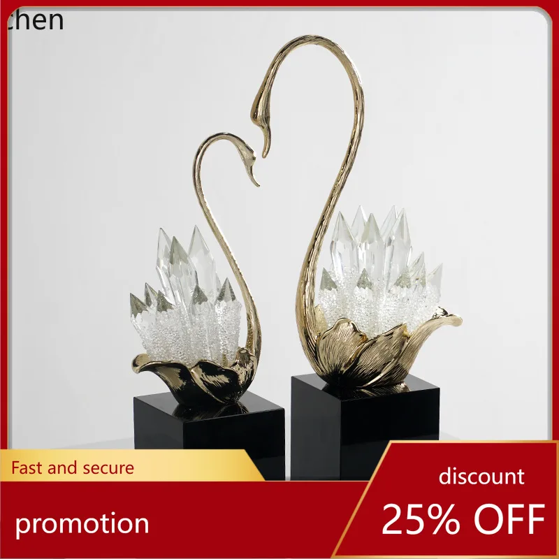 

HT Home Crystal Swan Decoration Living Room Wine Cabinet Entrance High-end Ornament Wedding Gift Blessing Present