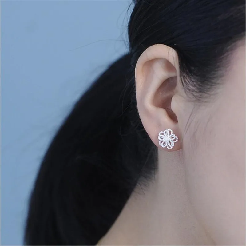 Luxury Brand Funny Flower Stud Earrings for Women Party Wedding Girls Korean Christmas Gift Jewelry