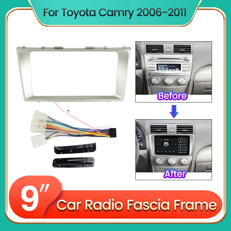 Car Radio Fascia Frame for Toyota Camry 40 50 2006-2011 Android 9inch Host Unit Power Cable Dash Fit Panel Kit Audio Face Plate