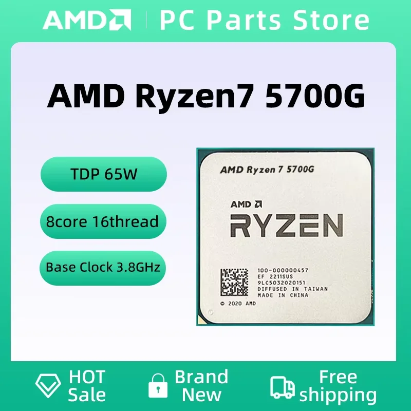 معالج AMD Ryzen 7 5700G R7 5700G الجديد 3.8 جيجا هرتز 8-Core 16-Thread 65W مقبس AM4 بدون مروحة