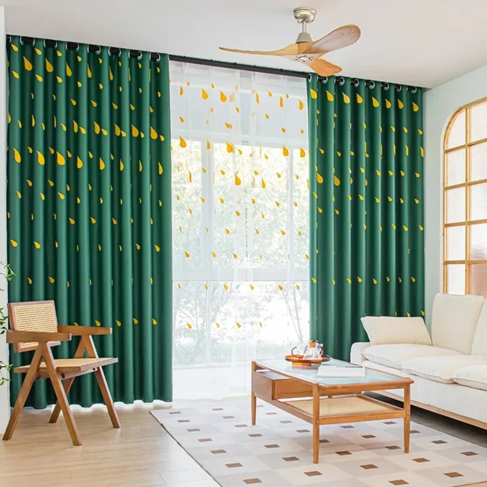 Simple Modern Raindrop Embroidered Curtains High-precision Green Thickened Blackout Curtains Children's for Bedroom Living Room