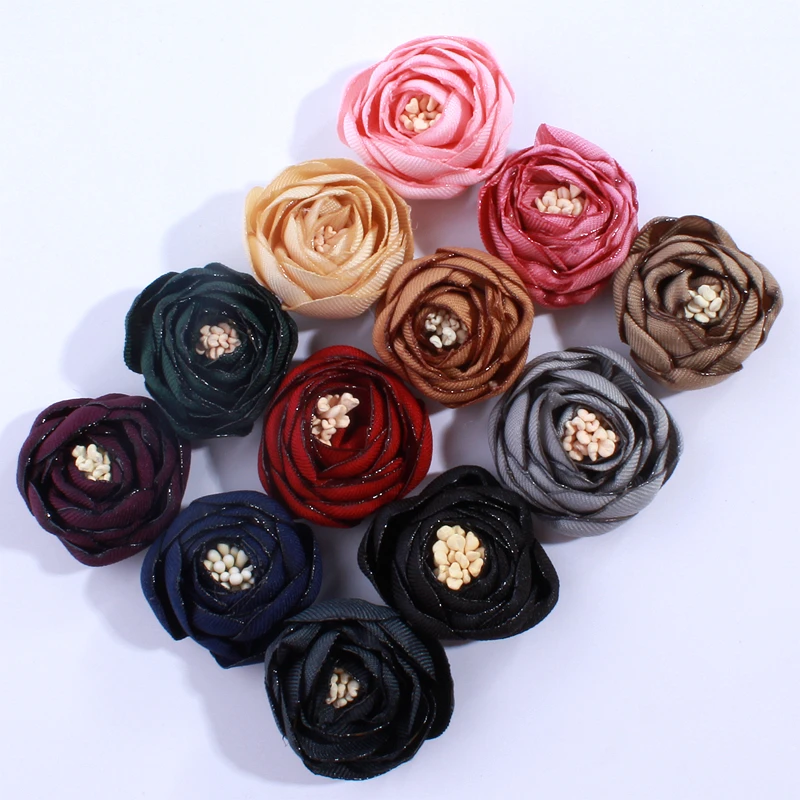 120PCS 3CM Hot Sale 3D Mini Satin Tulip Flowers For Hair Accessories Lovely Antique Burned Fabric Flower For Headbands