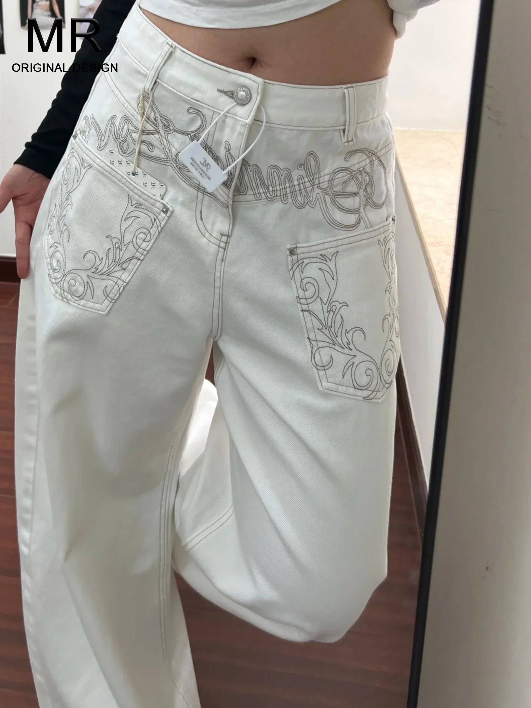 

American Style High Waist Wide Leg Jeans Women Summer New Loose Slimming Embroidery Floor-Length Pants Casual Loose Fit