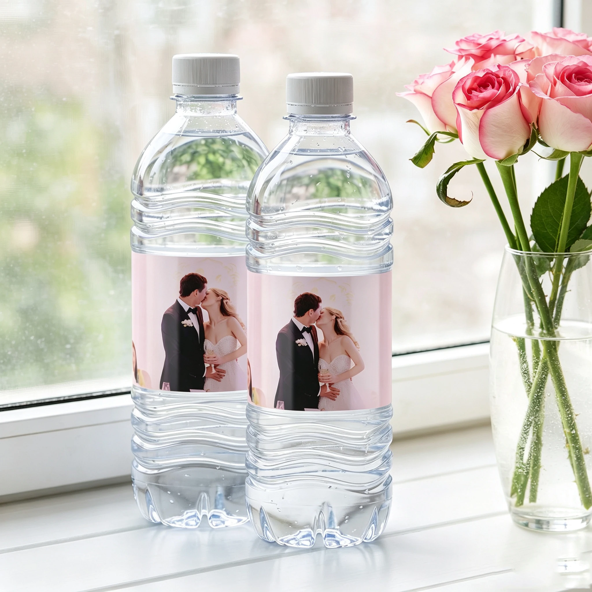 1‑60Pcs Custom Stickers, Water Bottle Labels, Personalized Text Image Labels for Couples, Wedding, Engagement & Party Decor