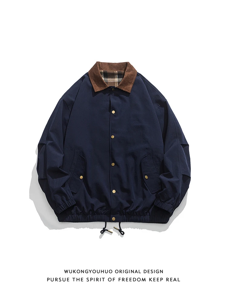 

Vintage Trendy Tooling Harrington Jacket Men's and Women's Spring and Autumn Loose Couple's Versatile Lapel Jacket