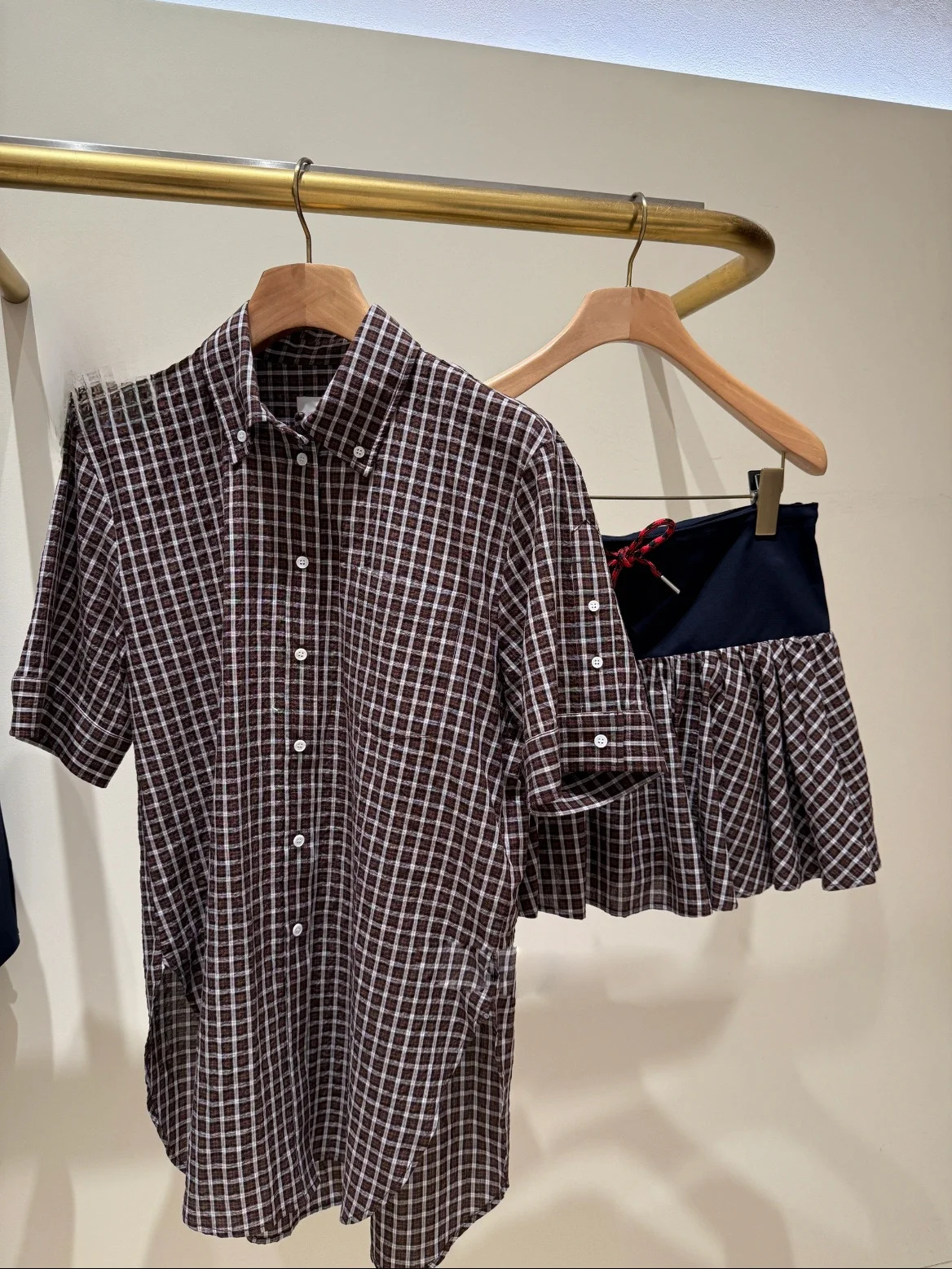 

Limited Time 81 S Home Early Autumn Vintage Plaid Short Sleeve Shirt Half Skirt Set Women's Loose Fit Breathable Thin Cotton ...