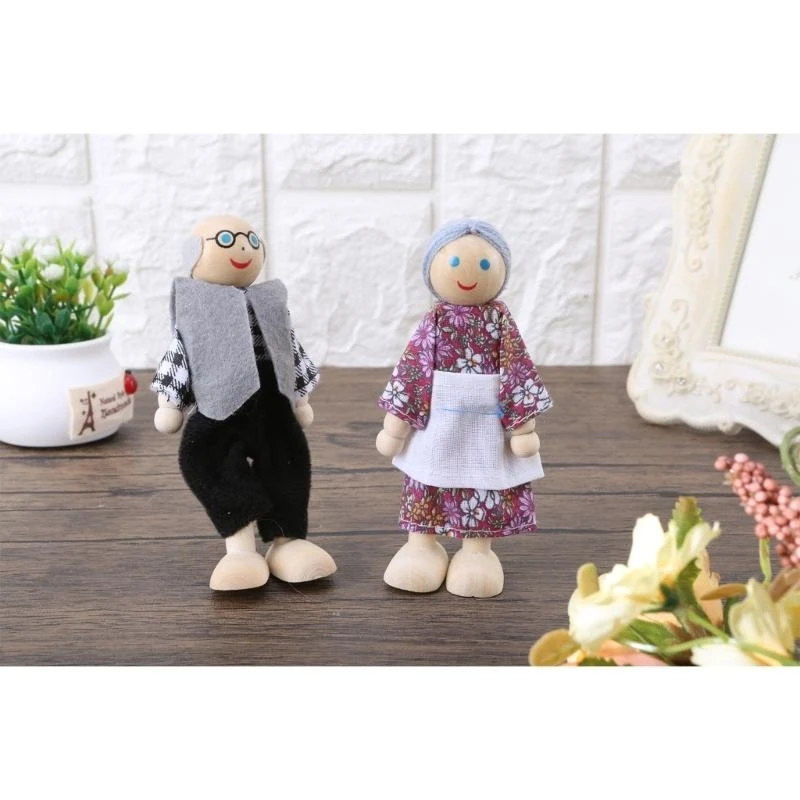 

Y4qa 7pcs/set Happy House Семейные куклы деревянные фигурки персонажи, одетые дети, девочки l