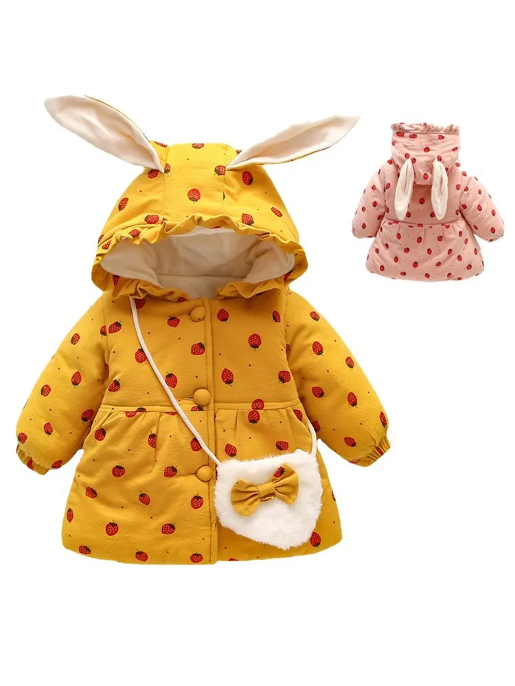 Children\'s Jacket For Girls Clothes Child Coat Rabbit Ears Baby Outerwear Warm Kids Clothing Hooded 2024 Autumn Winter