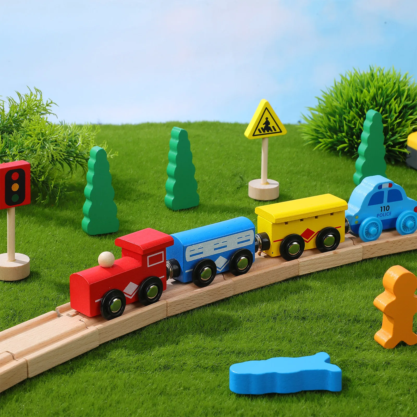 

18Pcs Wooden Train Track Natural Finish Safe Edges Compatible with Popular Wood Rail Systems DIY Fun Learning